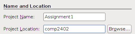 Project Name: Assignment1. Project Location: comp2402.